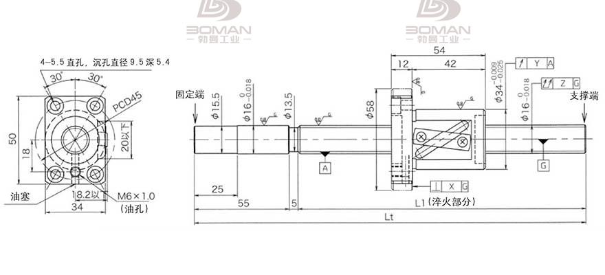 KURODA GG1616AS-BTLR-0600A 黑田丝杆替换尺寸图解