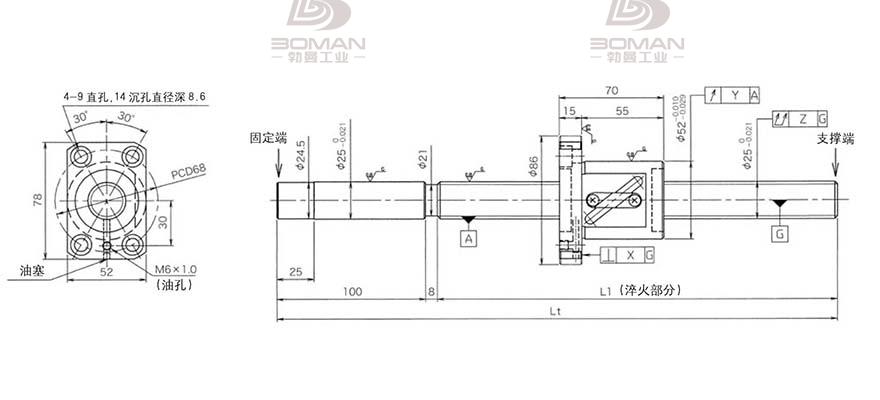 KURODA GG2520AS-BALR-1020A 黑田丝杆替换尺寸图